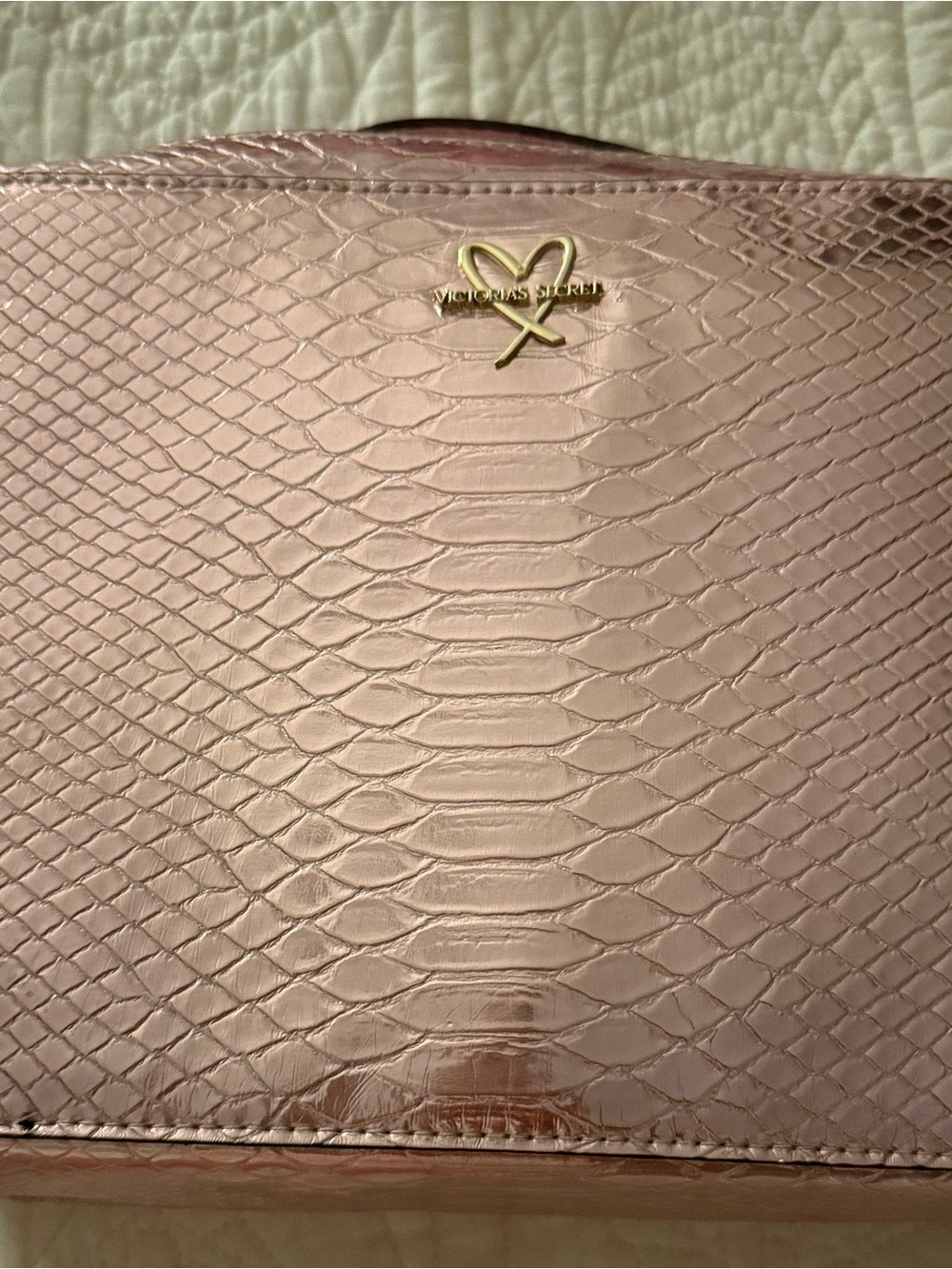 Victoria's Secret Blush Pink Textured Train Cosmetic Case with small pouch
